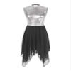FEESHOW Women's Lyrical Praise Dance Dress Metallic Shiny Liturgical Worship Dancewear Contemporary Dance Costumes Black X-Large