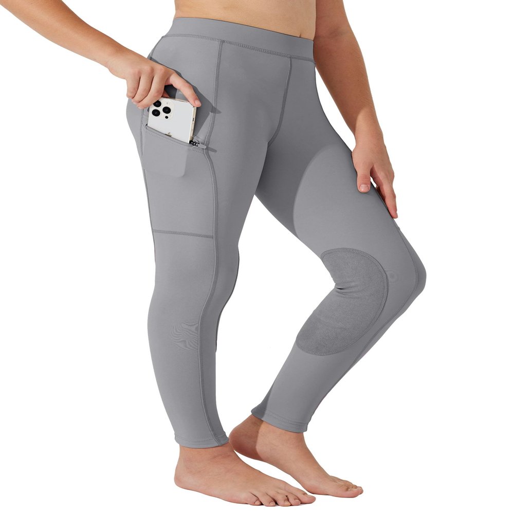 Willit Girls Horse Riding Pants Tights Kids Equestrian Breeches Knee-Patch Youth Schooling Tights Zipper Pockets Stone Gray XS