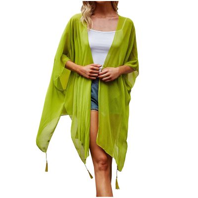Bathing Suit Swimsuit Cover Ups Womens Vintage Boho Floral Kimono Printed Cardigan Sheer Swimsuit Coverup Loose Casual Beach Resort Wear Long Cover Ups One Size Solid_Green