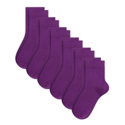 SIPCOLOR Combed Cotton Kids Crew Socks Athletic Quarter Cozy Socks for 6-14 Years Boys Girls 6 Pairs (11-15 Years, Deep purple)