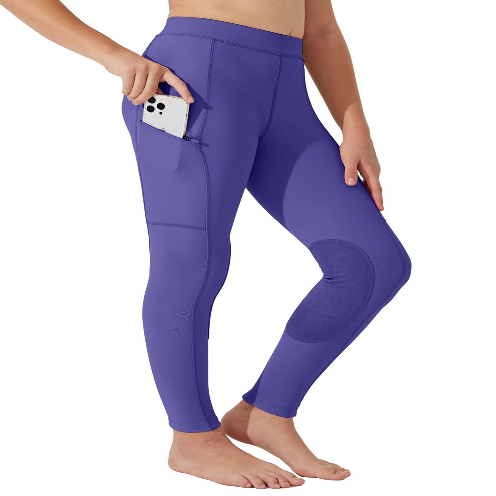 Willit Girls Horse Riding Pants Tights Kids Equestrian Breeches Knee-Patch Youth Schooling Tights Zipper Pockets Purple XS