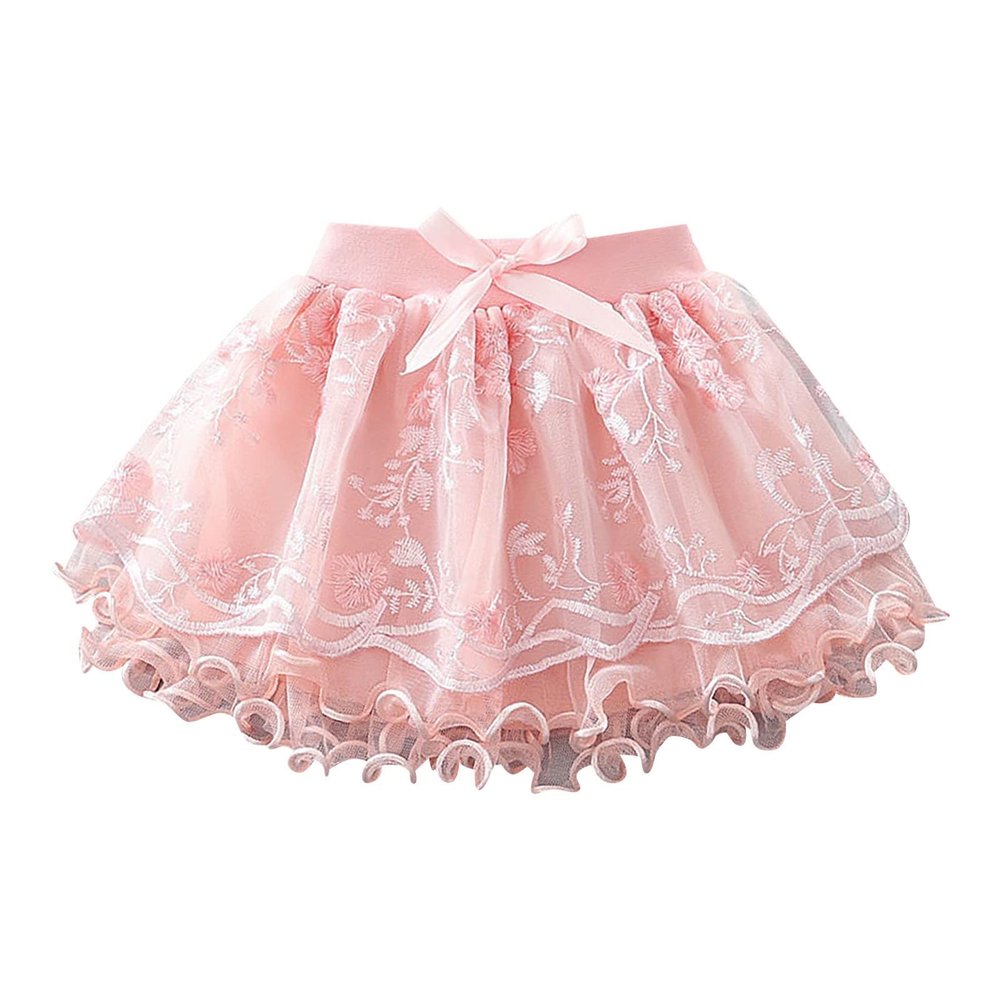 Girls Summer Half Skirt Embroidered Pattern Bow Multi Layer Pommel Skirt Casual Outing for 1 to 7 Years Toddler Outfits (Pink, 18-24 Months)