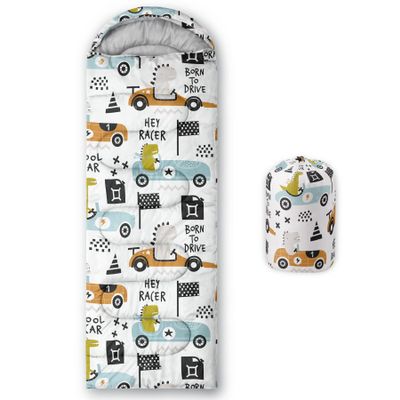 Datura home Kids Sleeping Bag for Boys Girls,Dinosaur Race Print-Lightweight Warm Portable Outdoor Indoor-Waterproof Cold Weather Resistant Sleeping Bag for Camping Hiking(Dinosaur Race)