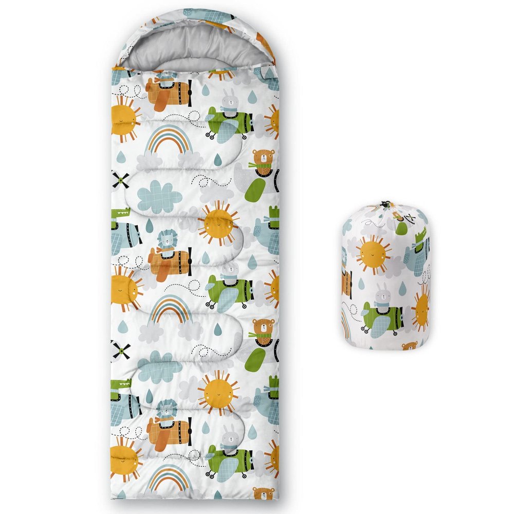Datura home Kids Sleeping Bag for Boys Girls,Sky Aircraft Print-Lightweight Warm Portable Outdoor Indoor-Waterproof Cold Weather Resistant Sleeping Bag for Camping Hiking(Sky Aircraft)