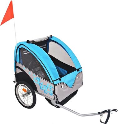 HACSYP Children Bicycle Trailer, Sporting Outdoor Cycling Kids' Bike Trailer, Load Capacity 30 kg, Grey and Blue, for Travel and Storage