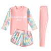 Daenrui Kids Girls 3-Piece Swimsuit Sunsuit Long Sleeve Rashguard Shirts+ Shorts+Pants Bathing Suit UV Swimwear Pink 10-12 Years view 1