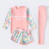 Daenrui Kids Girls 3-Piece Swimsuit Sunsuit Long Sleeve Rashguard Shirts+ Shorts+Pants Bathing Suit UV Swimwear Pink 10-12 Years view 2