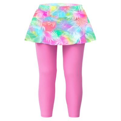 HULIJA Kids Girls Rash Guard Swim Legging Printed Skirts Pants Swimwear Bathing Suit Active Sports Trousers Pink 12 Years