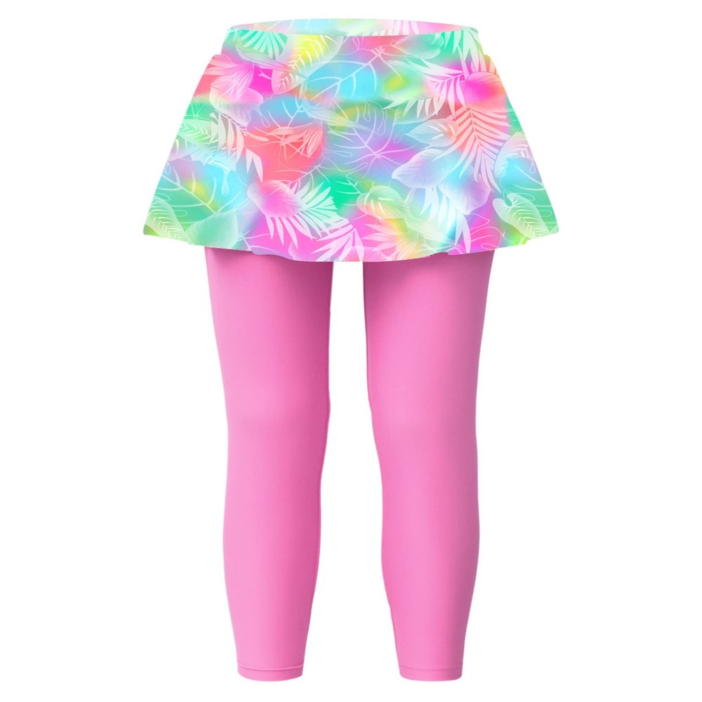 HULIJA Kids Girls Rash Guard Swim Legging Printed Skirts Pants Swimwear Bathing Suit Active Sports Trousers Pink 12 Years