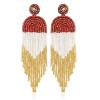 Clip on Earrings Dangle Long Tassel Earrings Bohemian Handmade Boho Tri Color Seed Beaded for Women Fringe Drop view 1