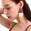 Clip on Earrings Dangle Long Tassel Earrings Bohemian Handmade Boho Tri Color Seed Beaded for Women Fringe Drop view 3