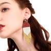 Clip on Earrings Dangle Long Tassel Earrings Bohemian Handmade Boho Tri Color Seed Beaded for Women Fringe Drop view 4