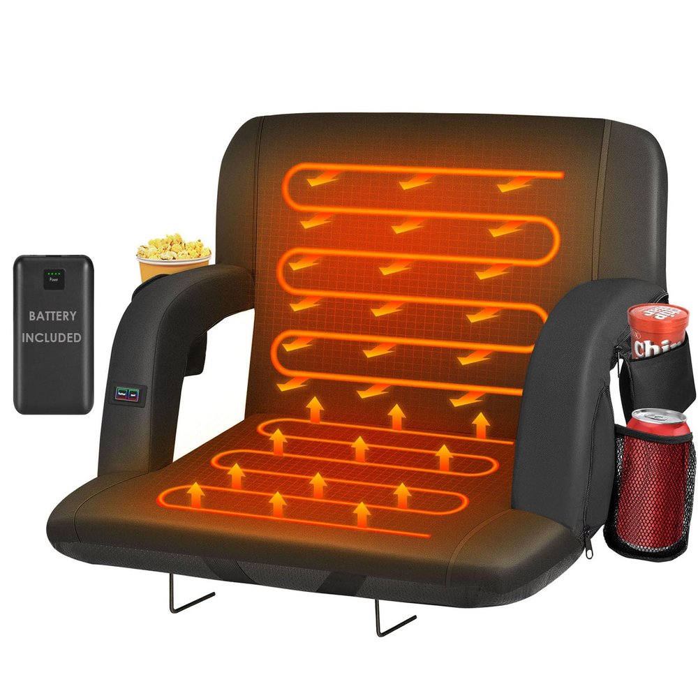 HOPERAN 25" Dual-Sided Heated Stadium Seats for Bleachers with Back Support, 20000mAh Power Bank Included Stadium Chair, 3 Levels Heating Stadium Seating for Bleachers Seat with Backrest