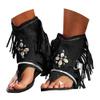 Dheva-C Tassel Sandals for Women, Retro Bohemian Fringe Casual Shoes Flat Clip Toe Ankle Boots Beach Sandals T-Strap Roman Open-Toe Sandals (Black, 7) view 1