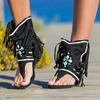 Dheva-C Tassel Sandals for Women, Retro Bohemian Fringe Casual Shoes Flat Clip Toe Ankle Boots Beach Sandals T-Strap Roman Open-Toe Sandals (Black, 7) view 2