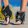 Dheva-C Tassel Sandals for Women, Retro Bohemian Fringe Casual Shoes Flat Clip Toe Ankle Boots Beach Sandals T-Strap Roman Open-Toe Sandals (Black, 7) view 3