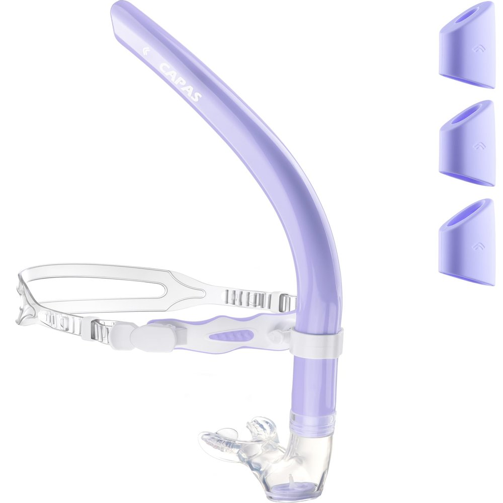 CAPAS Training Swim Snorkel for Lap Swimming, Swivel Headband Ultimate Fit Center-Mount Swimmers Snorkel with Liquid Silicone Mouthpiece Adjustable Strap, Designed for Adult Men Women