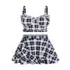 ROSE GAL Plus Size Ruffles Flounce Padded Plaid Three Piece Skirt Tankini Swimsuit Black view 1