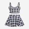 ROSE GAL Plus Size Ruffles Flounce Padded Plaid Three Piece Skirt Tankini Swimsuit Black view 4