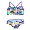 Hularka Kids Girls Two-Piece Swimsuit Tankini Set Swimwear Floral Printed Crop Top with Bottoms Beach Wear Purple Palm 3-4 view 1