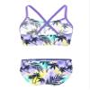 Hularka Kids Girls Two-Piece Swimsuit Tankini Set Swimwear Floral Printed Crop Top with Bottoms Beach Wear Purple Palm 3-4 view 2