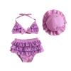 Yccutest Infant Baby Girl Flower Swimsuit 3Pcs Halter Triangle Tops Ruffle Bottoms Sun Hat Bikini Set Bathing Suit Swimwear (S-Purple,0-6 Months) view 1