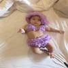 Yccutest Infant Baby Girl Flower Swimsuit 3Pcs Halter Triangle Tops Ruffle Bottoms Sun Hat Bikini Set Bathing Suit Swimwear (S-Purple,0-6 Months) view 2