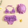 Yccutest Infant Baby Girl Flower Swimsuit 3Pcs Halter Triangle Tops Ruffle Bottoms Sun Hat Bikini Set Bathing Suit Swimwear (S-Purple,0-6 Months) view 3