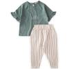 Cigit Concept Girls' Just Breathe Printed T-Shirt and Muslin Trousers 100% Cotton Set - Green (2-8 Years) - Flexible and Comfortable (6-7 Years) view 1