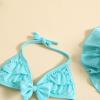 Yccutest Infant Baby Girl Flower Swimsuit 3Pcs Halter Triangle Tops Ruffle Bottoms Sun Hat Bikini Set Bathing Suit Swimwear (S-Blue,18-24 Months) view 2