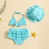 Yccutest Infant Baby Girl Flower Swimsuit 3Pcs Halter Triangle Tops Ruffle Bottoms Sun Hat Bikini Set Bathing Suit Swimwear (S-Blue,18-24 Months) view 3