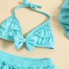 Yccutest Infant Baby Girl Flower Swimsuit 3Pcs Halter Triangle Tops Ruffle Bottoms Sun Hat Bikini Set Bathing Suit Swimwear (S-Blue,18-24 Months) view 4