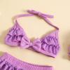 Yccutest Infant Baby Girl Flower Swimsuit 3Pcs Halter Triangle Tops Ruffle Bottoms Sun Hat Bikini Set Bathing Suit Swimwear (S-Purple,6-12 Months) view 4