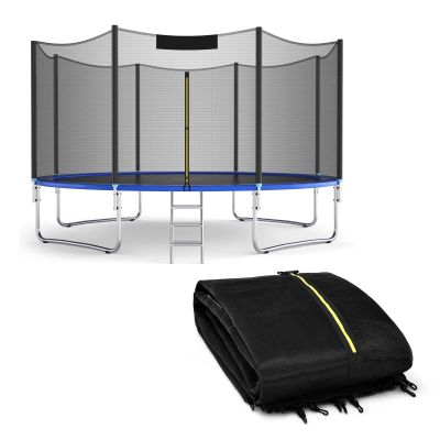 Giantex Trampoline Safety Net,15 Ft 10 Poles Weather-Resistant Replacement Enclosure Net for Round Frame, with Double-Headed Zippers, Protection Buckles & Enhanced Hook, Poles Not Included