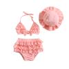 Yccutest Infant Baby Girl Flower Swimsuit 3Pcs Halter Triangle Tops Ruffle Bottoms Sun Hat Bikini Set Bathing Suit Swimwear (S-Pink,0-6 Months) view 1