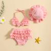 Yccutest Infant Baby Girl Flower Swimsuit 3Pcs Halter Triangle Tops Ruffle Bottoms Sun Hat Bikini Set Bathing Suit Swimwear (S-Pink,0-6 Months) view 2