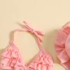 Yccutest Infant Baby Girl Flower Swimsuit 3Pcs Halter Triangle Tops Ruffle Bottoms Sun Hat Bikini Set Bathing Suit Swimwear (S-Pink,0-6 Months) view 3