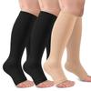 3 Pack Plus Size Open Toe Compression Socks for Women & Men Wide Calf, Toeless Knee High Stockings for Circulation Support, Black Nude 4X-Large view 1
