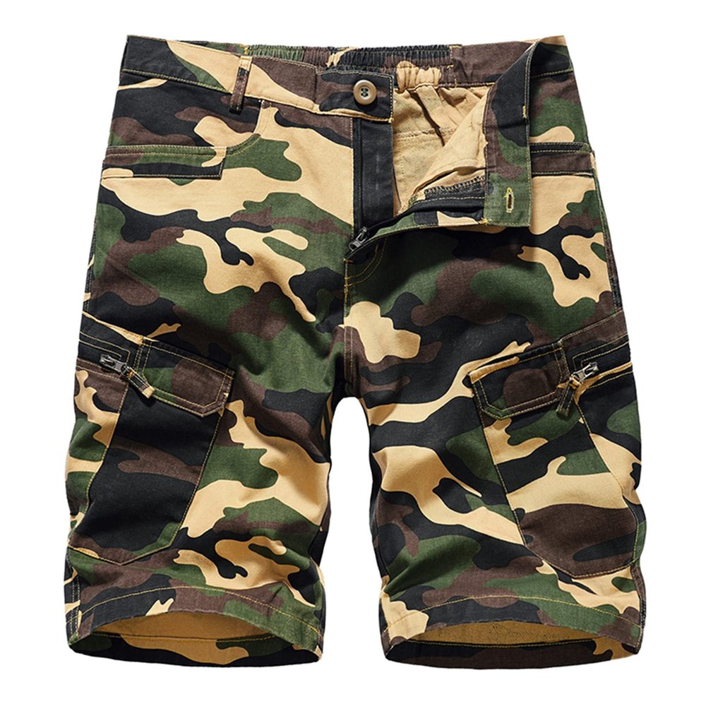 GOKKILRW Mens Cargo Hiking Shorts Camo Ripstop Lightweight Cotton Stretch Combat Outdoor Twill Summer Beach Military Shorts(Yellow,XX-Large)