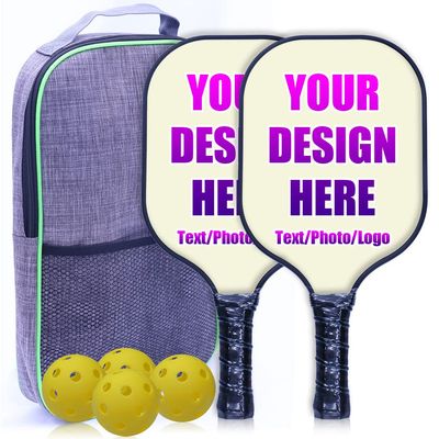 iPrint Personalized Pickleballs Paddles Set of 2 with 4 Balls and 1 Portable Carry Bag, Custom Photo Text Logo Paddles Comfort Grip Pickle Ball Rackets, Beige