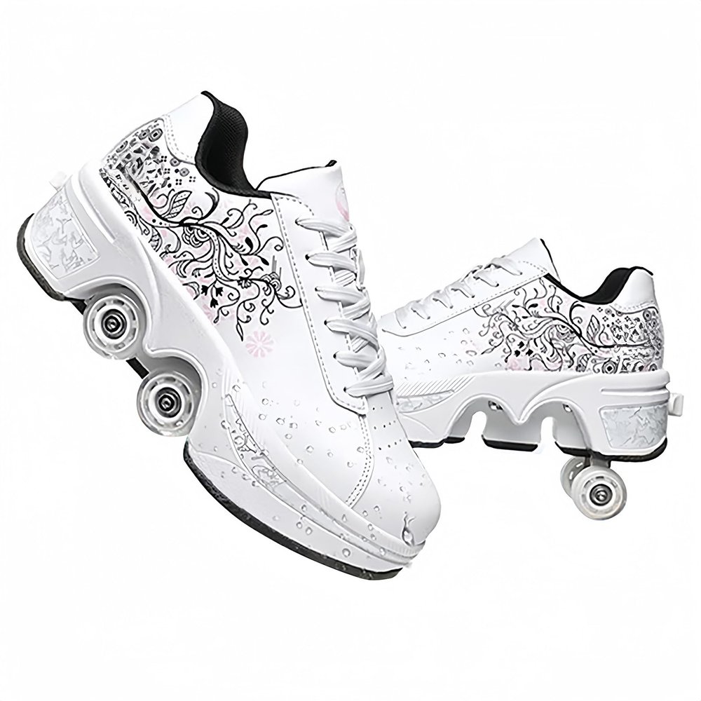 LDRFSE Roller Skate Shoes for Men Women 2-in-1 Double-Row Deform Wheel Roller Skates Sneakers Shoes with Wheels Indoor Outdoor Skates Shoes for Youth Boys and Girls