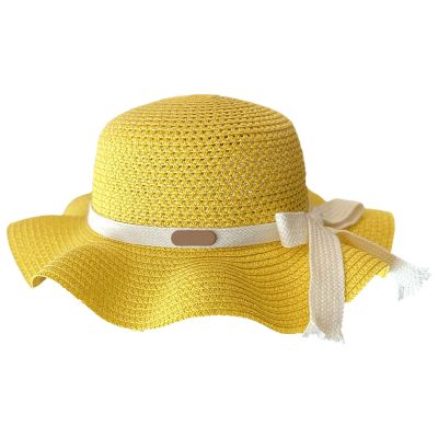 Baby Girl Hats Children's Girls Sunscreen Hat Summer Bow Sun Hat Straw Hat Braided Hat Beach Hat (Yellow, 5-10 Years)