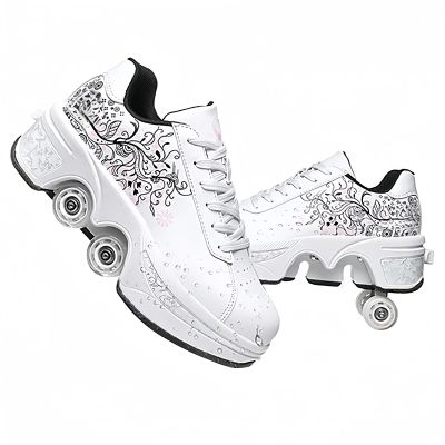 LDRFSE Roller Skate Shoes for Men Women 2-in-1 Double-Row Deform Wheel Roller Skates Sneakers Shoes with Wheels Indoor Outdoor Skates Shoes for Youth Boys and Girls