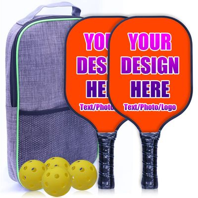 iPrint Personalized Pickleballs Paddles Set of 2 with 4 Balls and 1 Portable Carry Bag, Custom Photo Text Logo Paddles Comfort Grip Pickle Ball Rackets, Orange Red