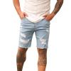 GOKKILRW Mens Distressed Ripped Raw Hem High Waist Denim Shorts Slim Fit Hipster Hip Hop Tapered Leg Jeans Shorts with Hole(Blue,3X-Large) view 1