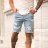 GOKKILRW Mens Distressed Ripped Raw Hem High Waist Denim Shorts Slim Fit Hipster Hip Hop Tapered Leg Jeans Shorts with Hole(Blue,3X-Large) view 2