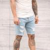 GOKKILRW Mens Distressed Ripped Raw Hem High Waist Denim Shorts Slim Fit Hipster Hip Hop Tapered Leg Jeans Shorts with Hole(Blue,3X-Large) view 3