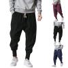 GOKKILRW Mens Hipster Hip Hop Harem Jogger Pants Drawstring Elastic Waist Cotton Linen Baggy Drop Crotch Wide Leg Sweatpants(Navy,XX-Large) view 2