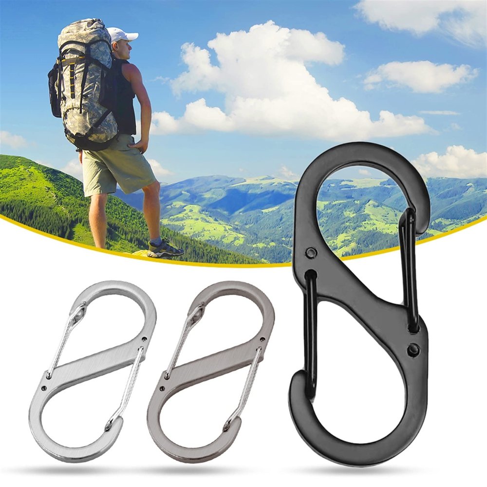 REPYL Stainless Steel S-Shaped Mountaineering Buckle with Lock Keychain Hook for Outdoor Camping Backpack (Color : 50MM-Silver(10pcs))