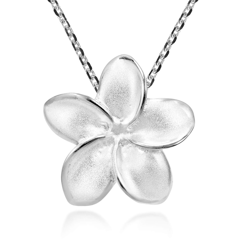 AeraVida Tropical Satin Shine Hawaiian Plumeria Flower .925 Sterling Silver Pendant Necklace | Elegant Sterling Silver Necklace for Women
